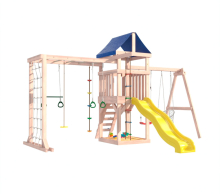 Игровой комплекс с горкой, сеткой, рукоходом, качелями и плетенным креслом OG-25