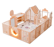 Манеж детский "Делюкс" с игровым домиком, баскетбольной стойкой, доской для рисования, качелями + место для хранения игрушек, размер 180 x 200 см, цвет бежевый UN-21