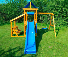 Детская площадка со столиком, песочницей, горкой и качелями, скат 2,2 м ВВ-54