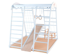 Напольный деревянный игровой комплекс "Bianco" с горкой, качелями, сеткой для лазания и гимнастическими кольцами для дома VT-553