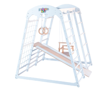 Напольный деревянный игровой комплекс "Bianco" с горкой, качелями, сеткой для лазания и гимнастическими кольцами для дома VT-553