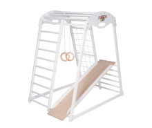 Напольный деревянный игровой комплекс "Bianco" с горкой, сеткой для лазания и гимнастическими кольцами для дома VT-552