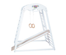 Напольный деревянный игровой комплекс "Bianco" с горкой, сеткой для лазания и гимнастическими кольцами для дома VT-552