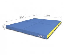 Мат детский гимнастический в 4 сложения 100*100*6 см, синий-желтый RA-152