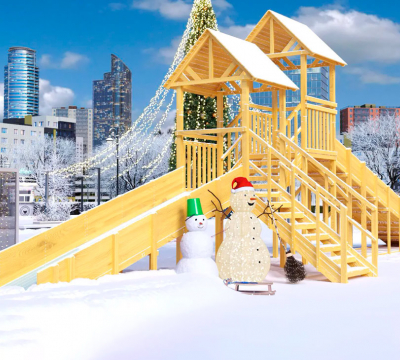 Зимняя горка деревянная Cавушка Зима Wood 7/4, скат h1 = 1,5 м, h2 = 2,3 м СВ-50