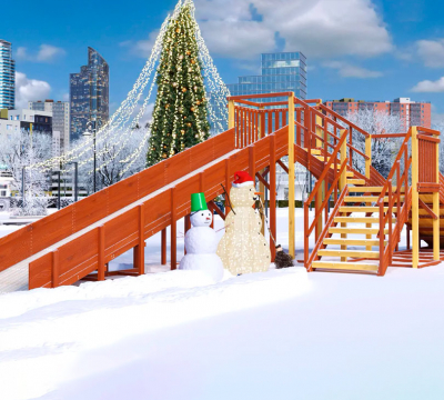 Зимняя горка деревянная Cавушка Зима 7/1, скат h1 = 1,5 м, h2 = 2,3 м СВ-52