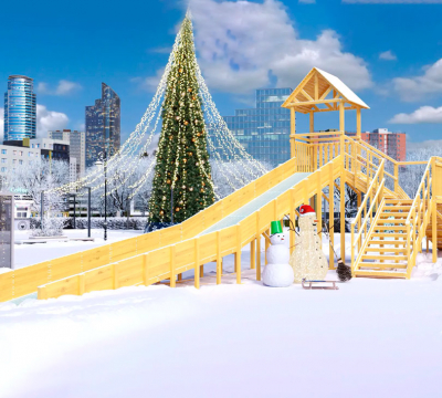 Зимняя горка деревянная Cавушка Зима Wood 9/3, скат h1 = 1,9 м, h2 = 2,7 м СВ-53