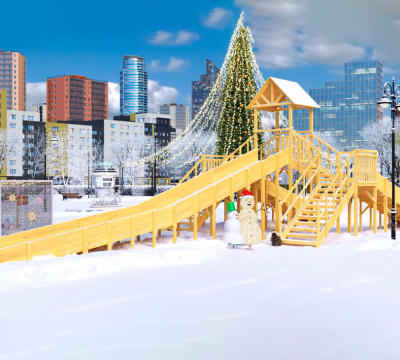 Зимняя горка деревянная Cавушка Зима Wood 11, скат h  = 2,7 м СВ-55