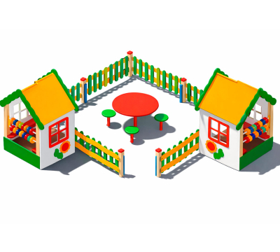 Комплекс для детской площадки с двумя домиками "Деревня" ДВ73