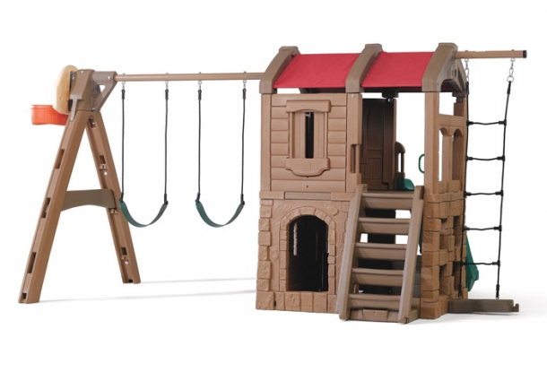 Детский игровой домик для лазания с подвесными качелями и горкой STP3