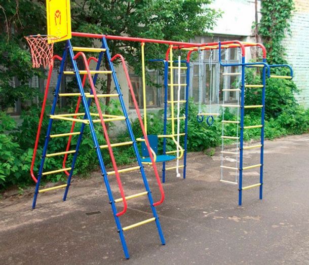 Детский комплекс для дачи, метал. качели со спинкой, А-П-образн. лестницы VT-231