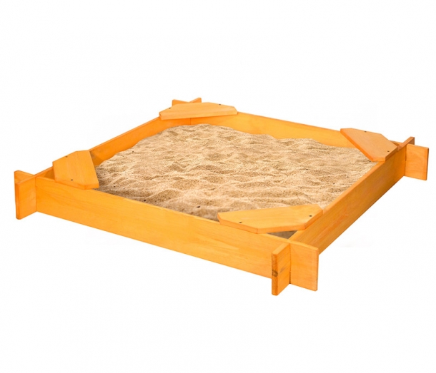 Деревянная песочница для детей во двор 117*117 см оранжевая PR17