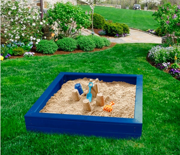 Песочница деревянная уличная для двора 110*110 см, цвет синий OG-09