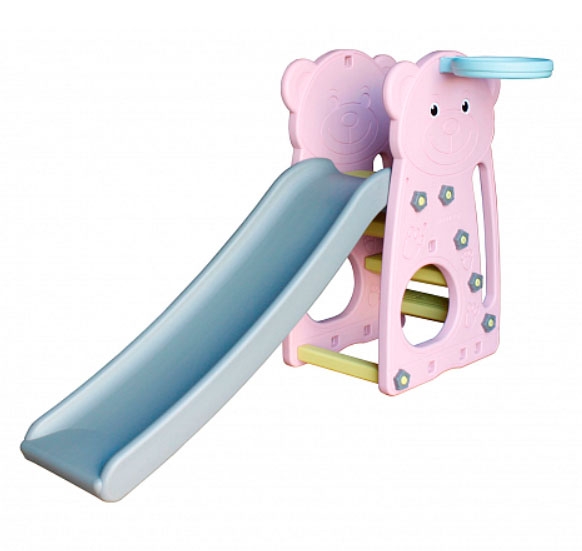 Пластиковая горка для малышей "Мишка" с баскетб. кольцом, цвет розовый/голубой АМ49