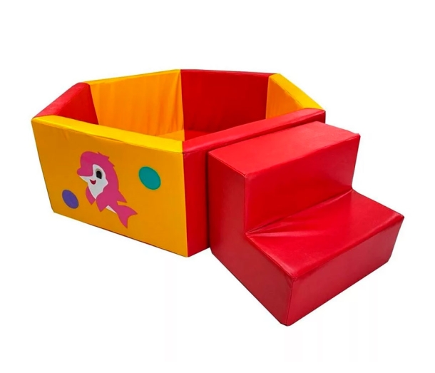Сухой бассейн шестигранник "Кит" со ступеней D130xH40-D200xH40, цвет красный/желтый ЛА608