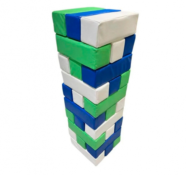 Гигантская мягкая модульная Дженга 45 брусков 50*15*10 см, цвет синий/салатовый/белый ЛА672