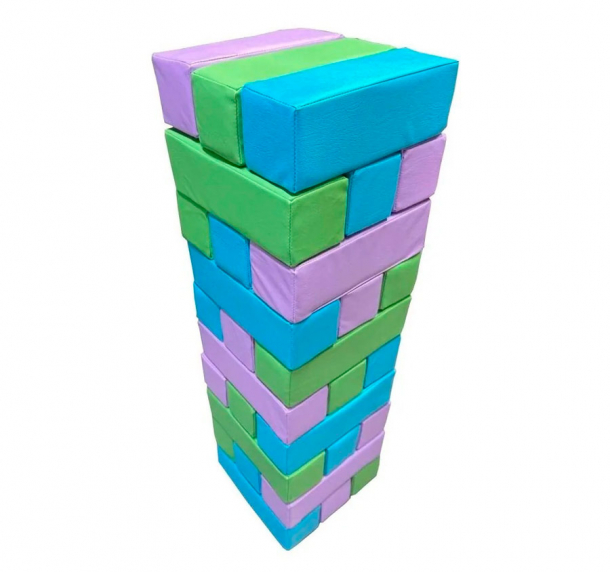 Мягкая модульная Дженга 30 брусков 30*10*10, цвет голубой/св.сиреневый/салатовый ЛА673