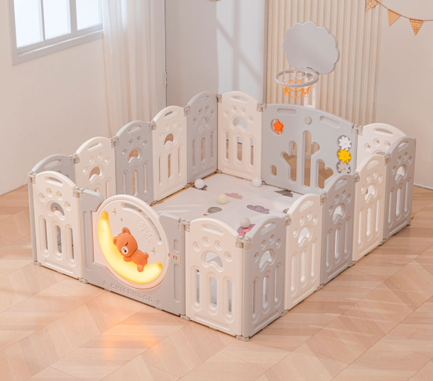 Манеж детский "Делюкс" с баскетбольным кольцом и ковриком, размер 150x180 cм, цвет серый UN-23