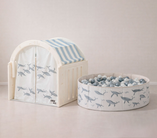Комплекс домик игровой UNIX Kids "Океан" и сухой бассейн "Океан" (100 см) с шариками UN-33