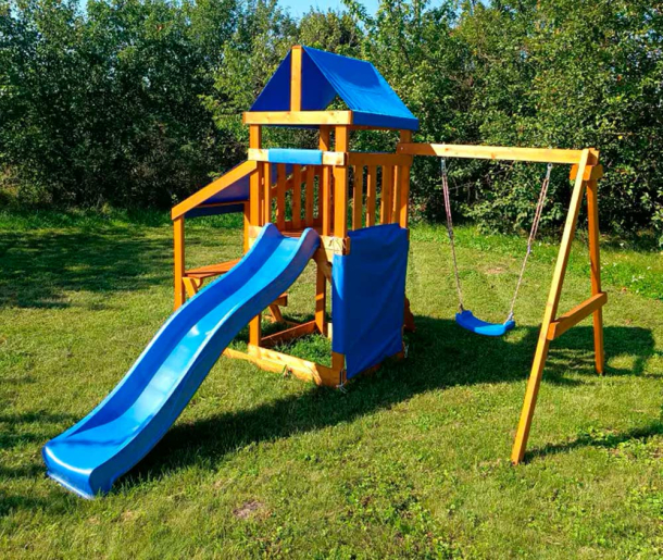 Детская площадка со столиком, песочницей, горкой и качелями, скат 2,2 м ВВ-54