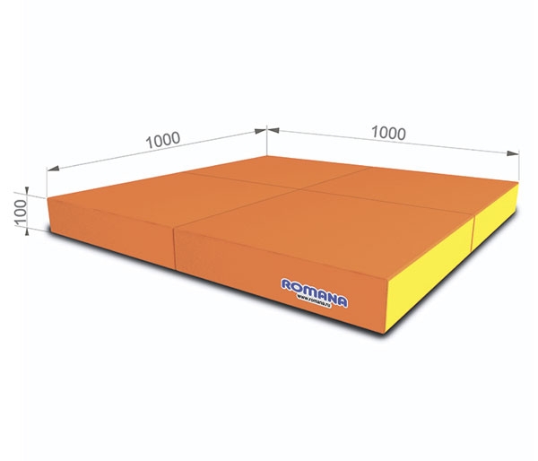 Мат гимнастический в 4 сложения 100*100*10 см, оранжевый-желтый RA-175